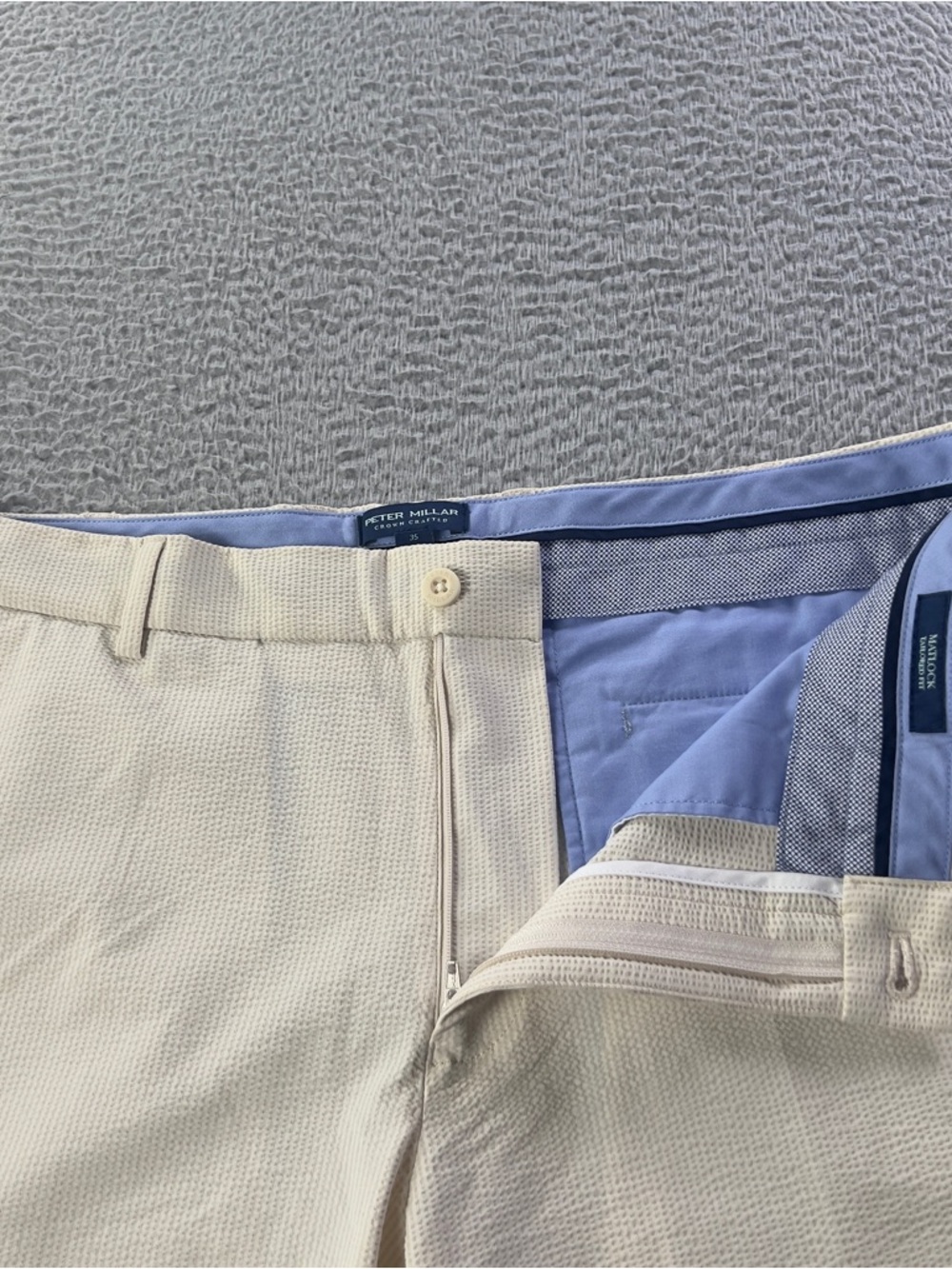 Peter Millar Matlock Seersucker Shorts Mens 35 Beige Performance Crown Crafted